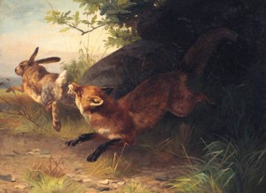 A Fox Chasing a Rabbit Adolf Mackeprang (1833-1911)